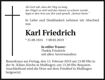 Traueranzeige von Karl Friedrich 