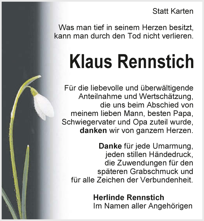  Traueranzeige für Klaus Rennstich vom 16.02.2019 aus 