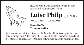 Traueranzeige von Luise Philp 