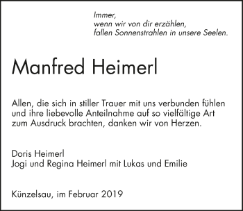 Traueranzeige von Manfred Heimerl 