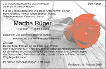 Traueranzeige von Martha Rüger 