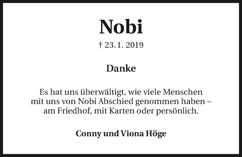  Traueranzeige für Norbert Höge vom 09.02.2019 aus 