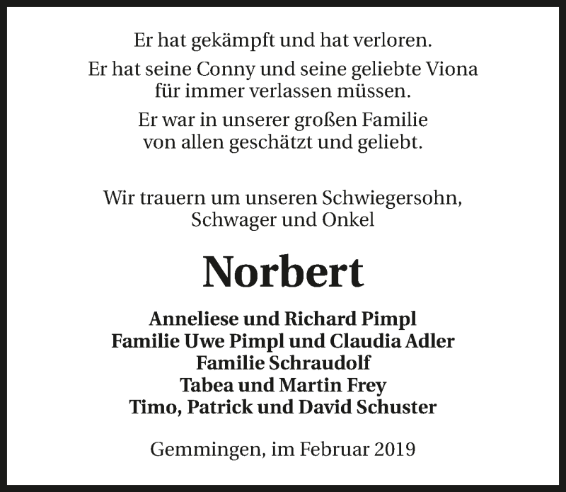  Traueranzeige für Norbert Höge vom 02.02.2019 aus 