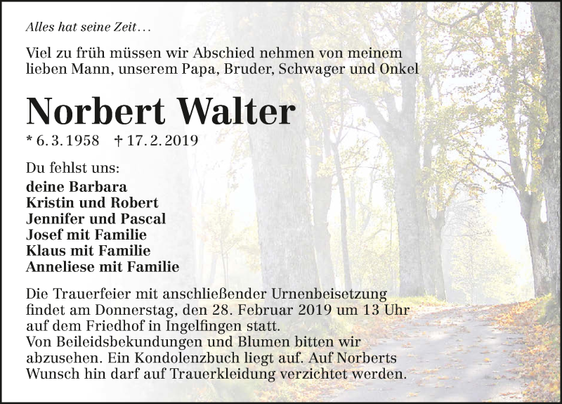  Traueranzeige für Norbert Walter vom 25.02.2019 aus 