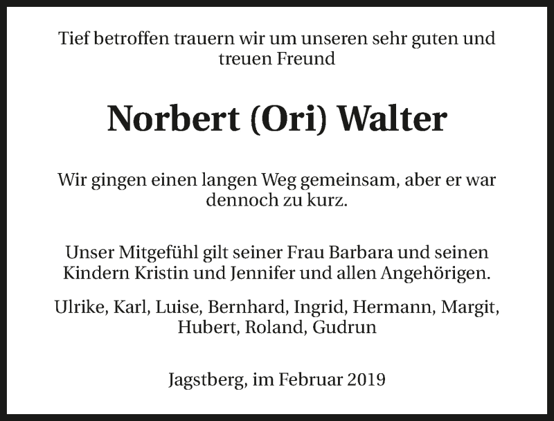  Traueranzeige für Norbert Walter vom 25.02.2019 aus 