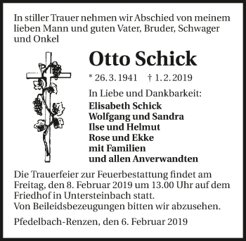 Traueranzeige von Otto Schick 