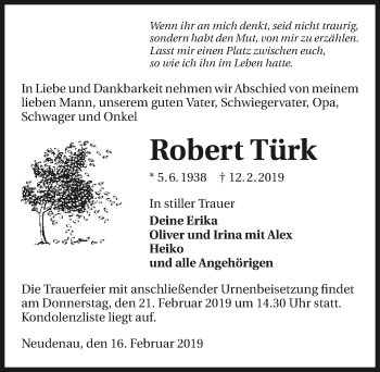 Traueranzeige von Robert Türk 