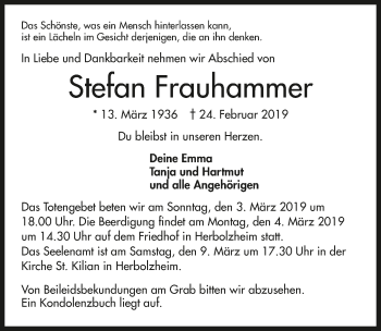 Traueranzeige von Stefan Frauhammer 