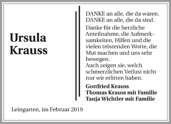 Traueranzeige von Ursula Krauss 