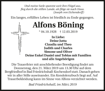 Traueranzeige von Alfons Böning 