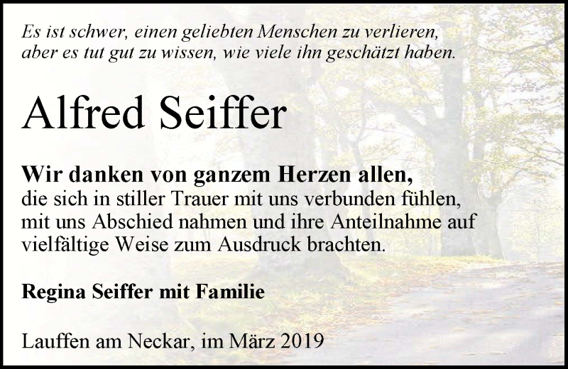  Traueranzeige für Alfred Seiffer vom 30.03.2019 aus 