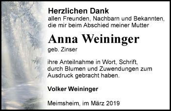 Traueranzeige von Anna Weininger 