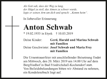 Traueranzeige von Anton Schwab 