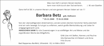 Traueranzeige von Barbara Betz 