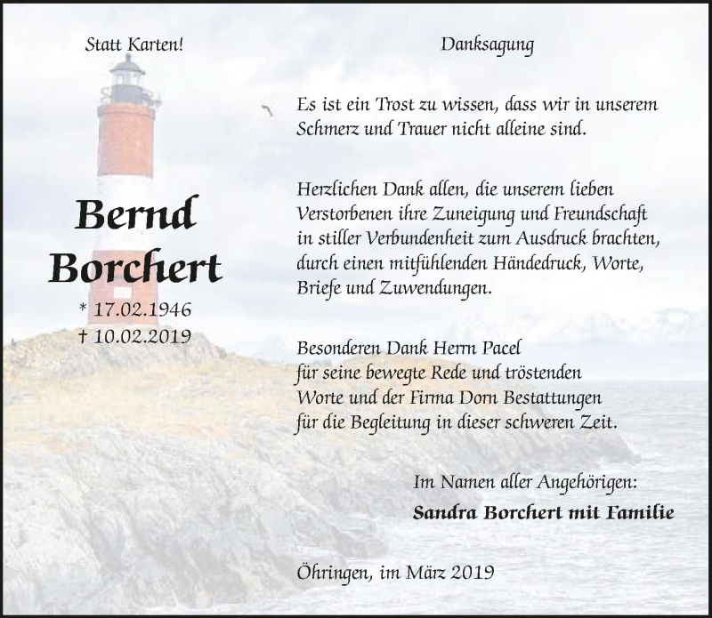  Traueranzeige für Bernd Borchert vom 23.03.2019 aus 