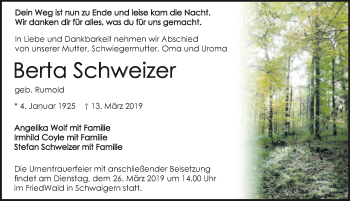 Traueranzeige von Berta Schweizer 