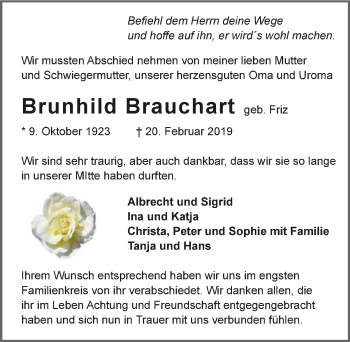 Traueranzeige von Brunhild Brauchart