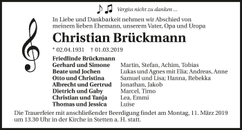 Traueranzeige von Christian Brückmann 