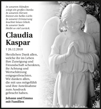 Traueranzeige von Claudia Kaspar 
