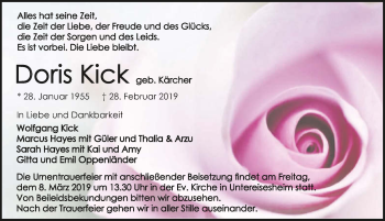Traueranzeige von Doris Kick 