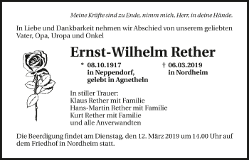 Traueranzeige von Ernst-Wilhelm Rether 
