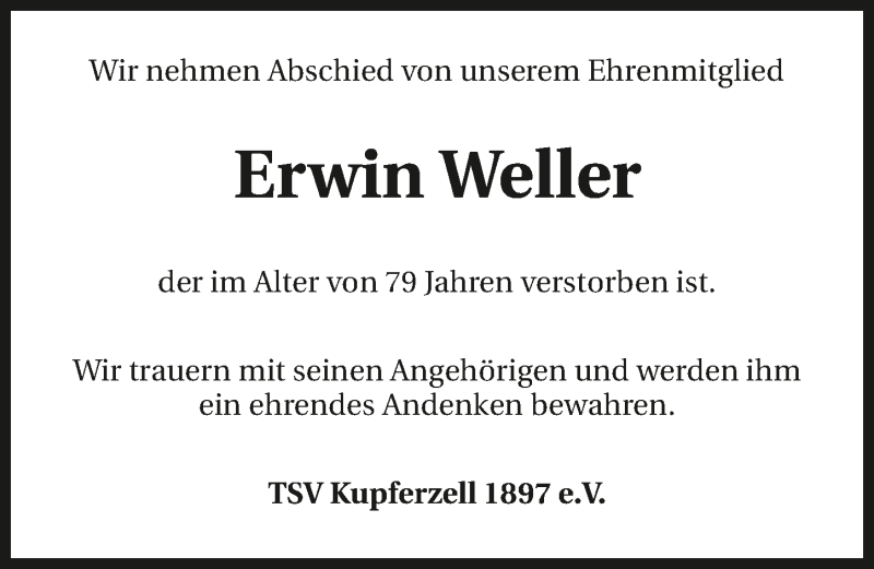  Traueranzeige für Erwin Weller vom 08.03.2019 aus 