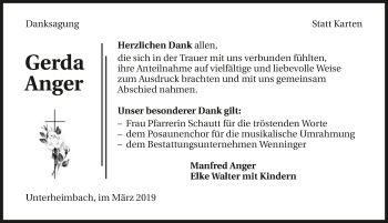 Traueranzeige von Gerda Anger 