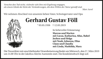 Traueranzeige von Gerhard Gustav Föll 