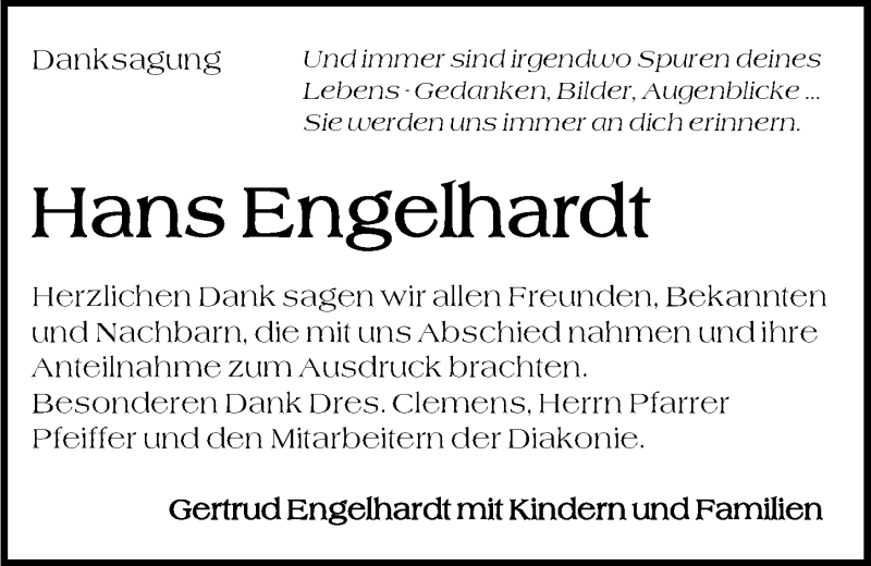  Traueranzeige für Hans Engelhardt vom 29.03.2019 aus 