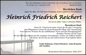 Traueranzeige von Heinrich Friedrich Reichert 