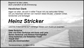 Traueranzeige von Heinz Stricker 