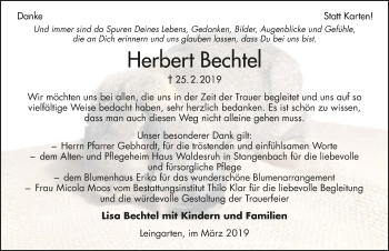 Traueranzeige von Herbert Bechtel 