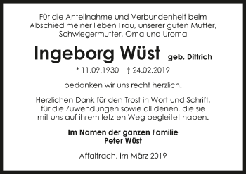 Traueranzeige von Ingeborg Wüst 