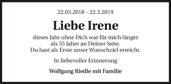 Traueranzeige von Irene Riedle 