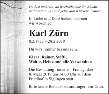 Traueranzeige von Karl Zürn 