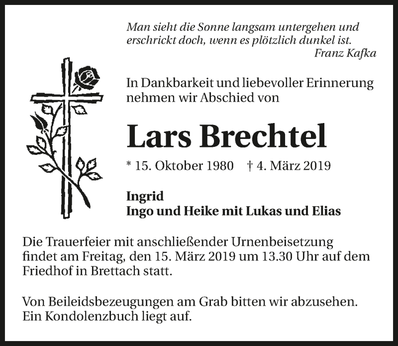  Traueranzeige für Lars Brechtel vom 13.03.2019 aus 