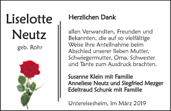 Traueranzeige von Liselotte Neutz 