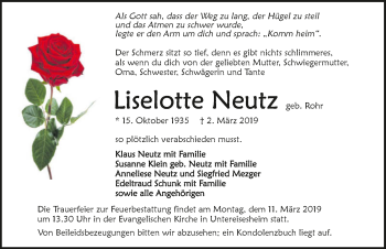 Traueranzeige von Liselotte Neutz 