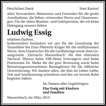 Traueranzeige von Ludwig Essig 