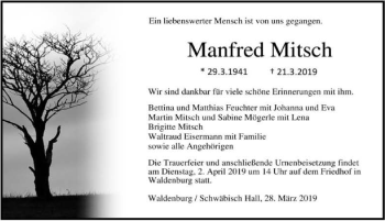 Traueranzeige von Manfred Mitsch 