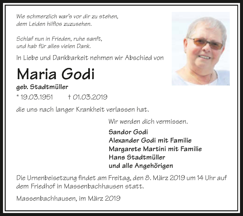  Traueranzeige für Maria Godi vom 05.03.2019 aus 