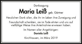 Traueranzeige von Maria Leiß 