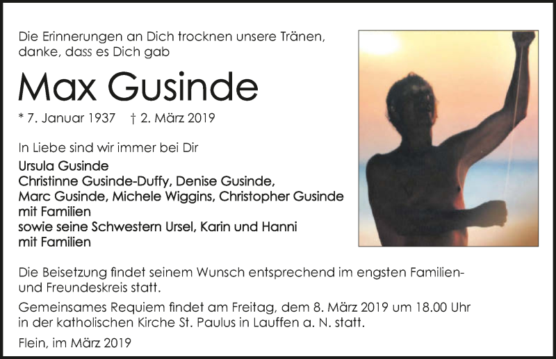  Traueranzeige für Max Gusinde vom 06.03.2019 aus 