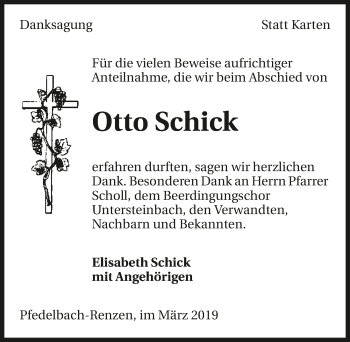 Traueranzeige von Otto Schick 