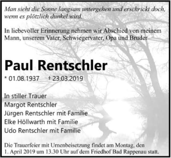 Traueranzeige von Paul Rentschler 