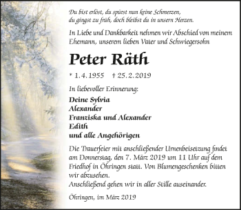 Traueranzeige von Peter Räth 