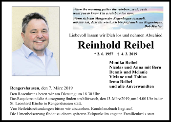 Traueranzeige von Reinhold Reibel 