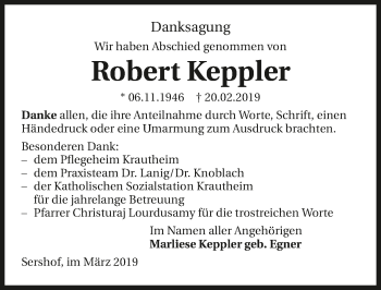 Traueranzeige von Robert Keppler 