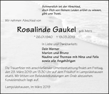 Traueranzeige von Rosalinde Gaukel 