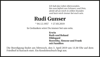 Traueranzeige von Rudi Gunser 